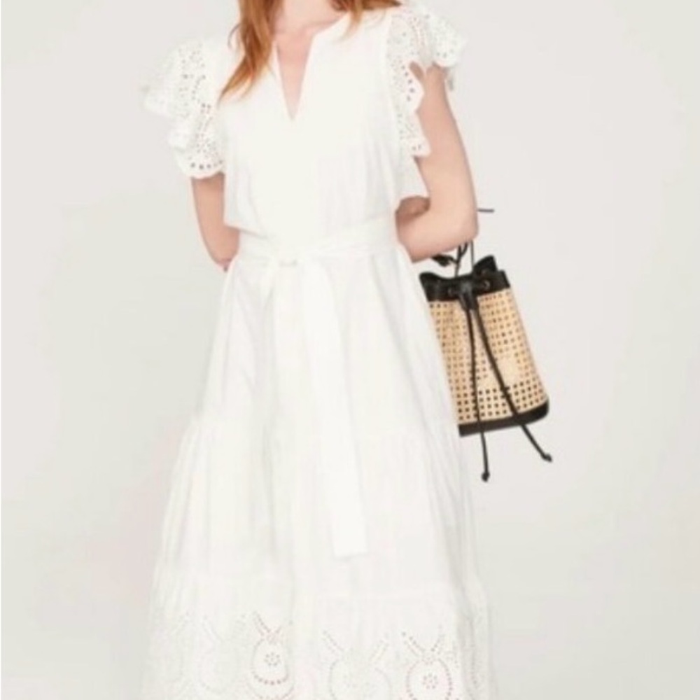Rails White Cotton and Eyelet Gia Midi Dress, Sz M